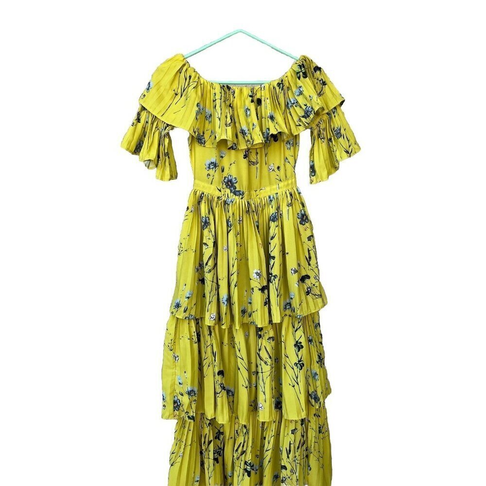 Few moda Women's Yellow Floral Off the Shoulder Pleated Maxi Dress Size S NWOT - Picture 11 of 16